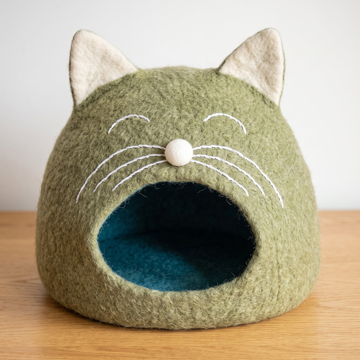 Wool Felt Cat Cave Cat shape - Handmade Pet Bed