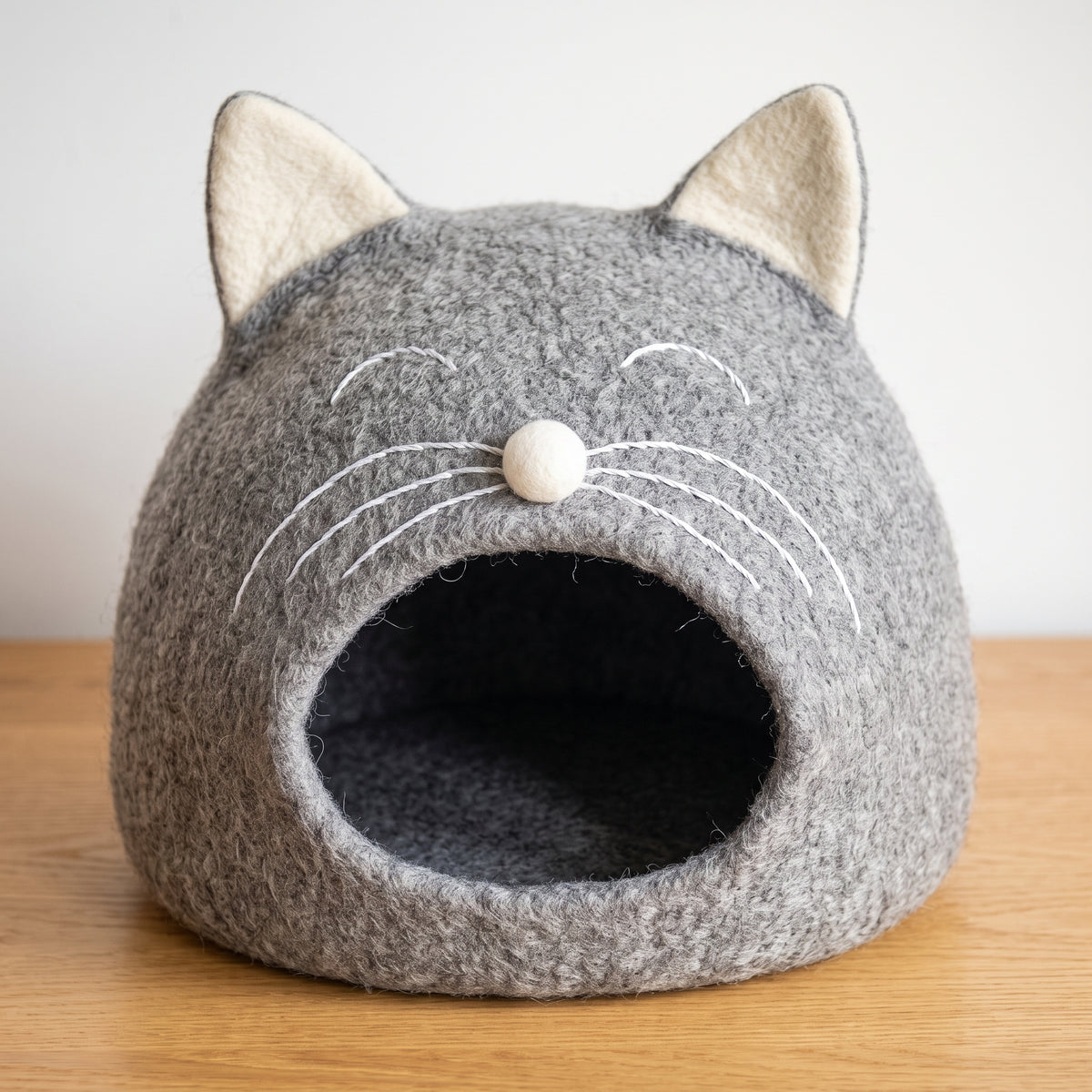 Wool Felt Cat Cave Cat shape - Handmade Pet Bed