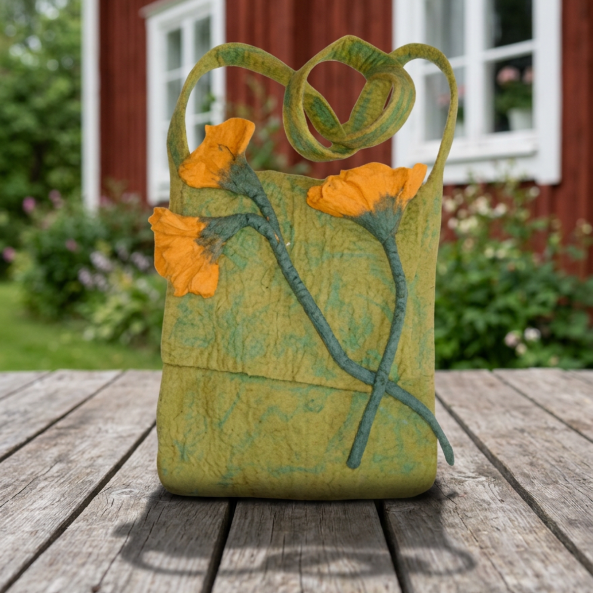 Wool Felt Handbag - Handmade Floral Design
